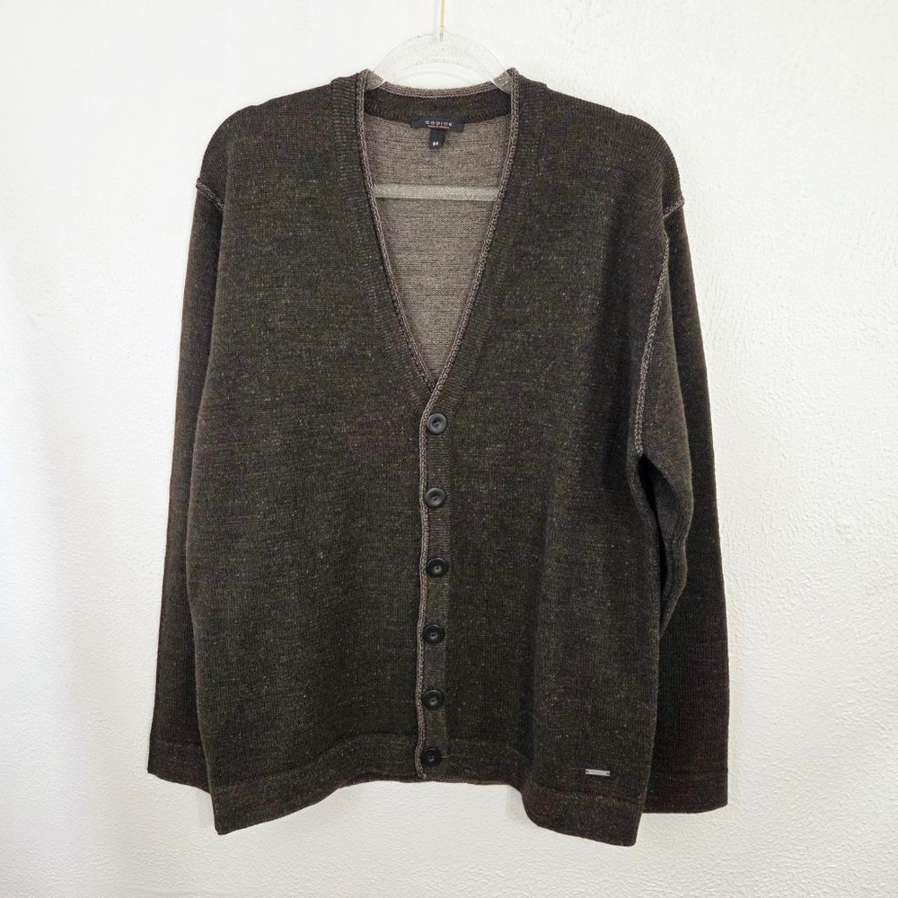 Codice Wool Alpaca Cardigan Button Sweater Mens Size 54 dark brown Made Italy